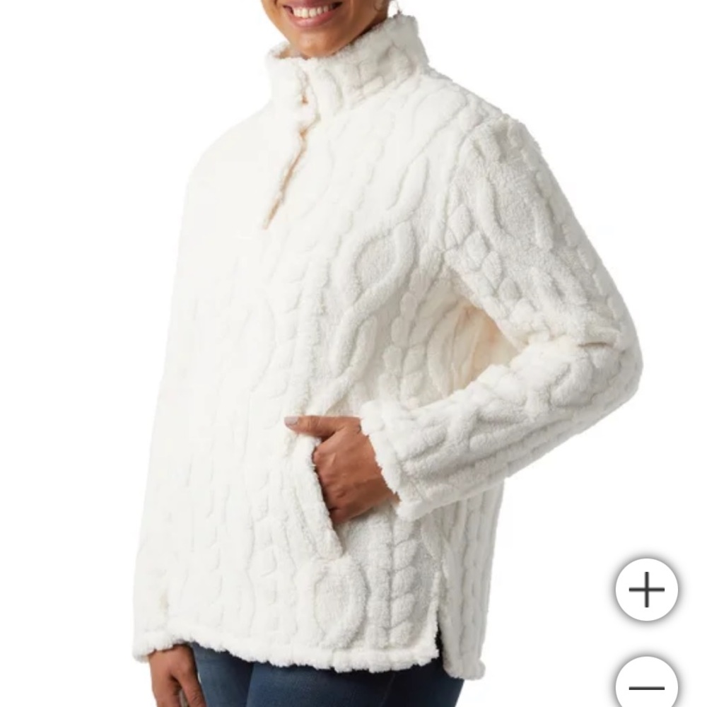 32 Degrees Women's Cable Sherpa Pullover - Cream